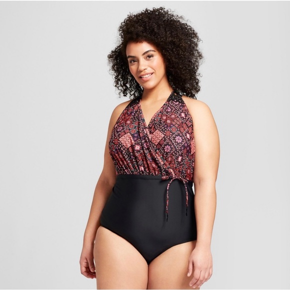 NWOT{Costa Del Sol}Sz X Red Print w/black Bottom One Piece - Picture 1 of 11